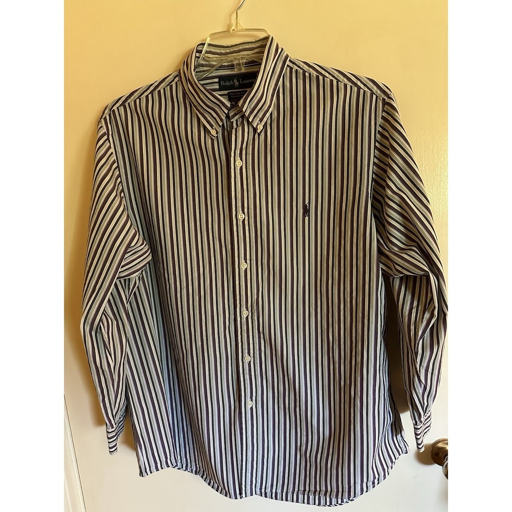 Polo Ralph Lauren Shirt Button Down Men's 17 32/33 Custom Fit LS Stripe Pony